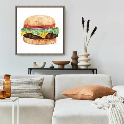 Brown Kitchen Canvas | Watercolor Cheeseburger Framed Decor
