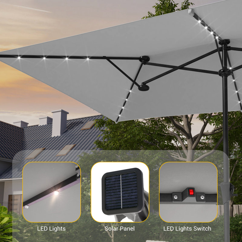 Parasol de terrasse à double face 11x7Ft, Gris