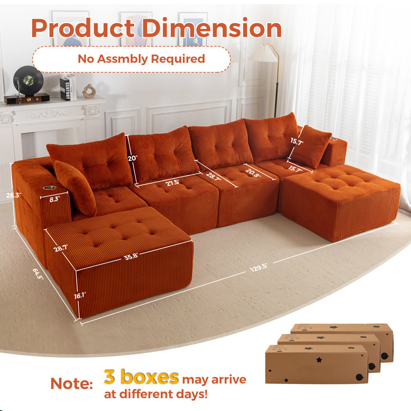 Canapé modulaire en forme de U Boneless, Orange
