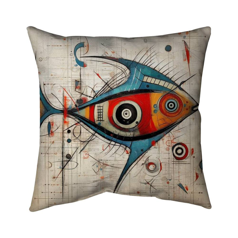 Abstract Fish Poly Twill Throw Pillow | Home Decor Accent – Poly Twill Throw Pillow with Insert, Double-Sided Print