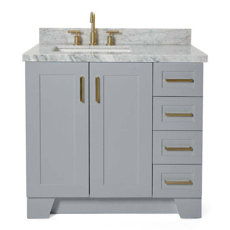 ARIEL TAYLOR 37 IN LEFT OFFSET RECTANGLE SINK VANITY, Gray, Rectangle, Left 