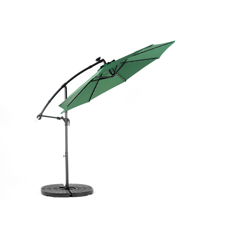 Parasol de patio suspendu décalé 10 pi - Lumières à DEL solaires, base sombre et stable pour évent de jardin et de pelouse, meilleure circulation de l'air dans la cour