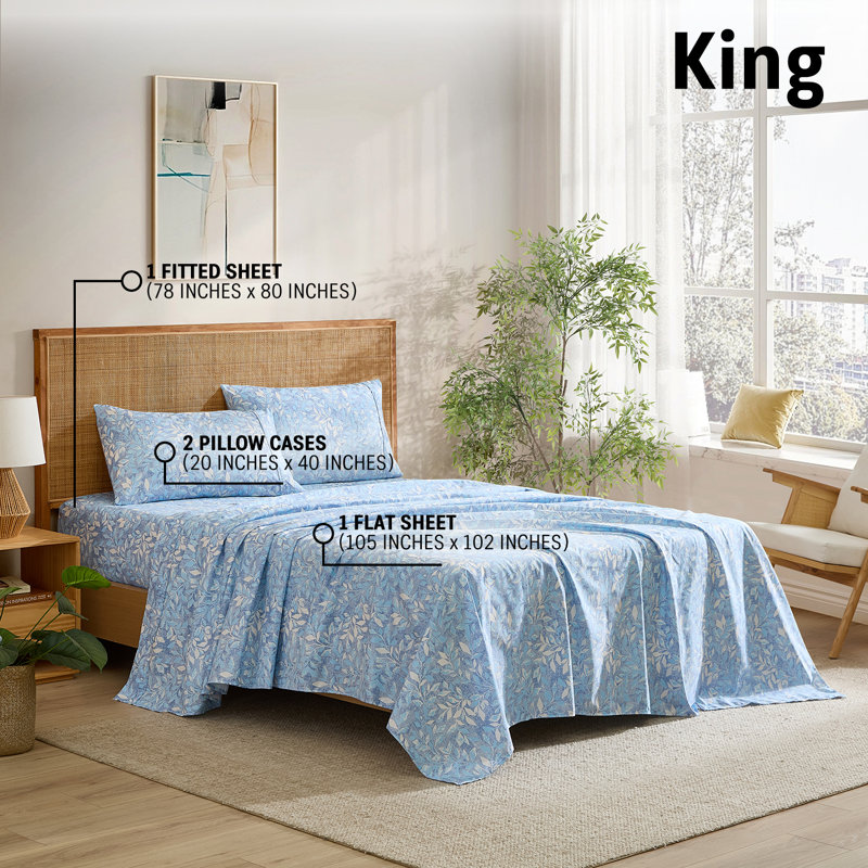 Ensemble de draps de lit HLC.ME, Bleu, Ensemble de draps pour très grand lit avec 2 taie