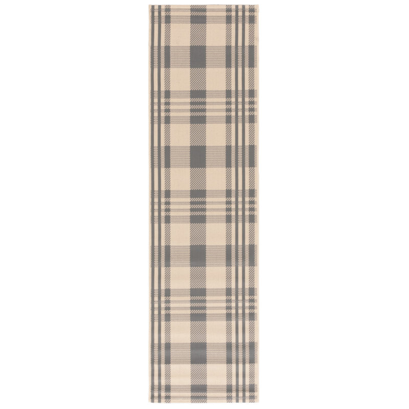 Tapis d'intérieur / extérieur à motif écossais Debriana Performance, Grey/Bone, Tapis de couloir 2 pi 3 po x 8 pi