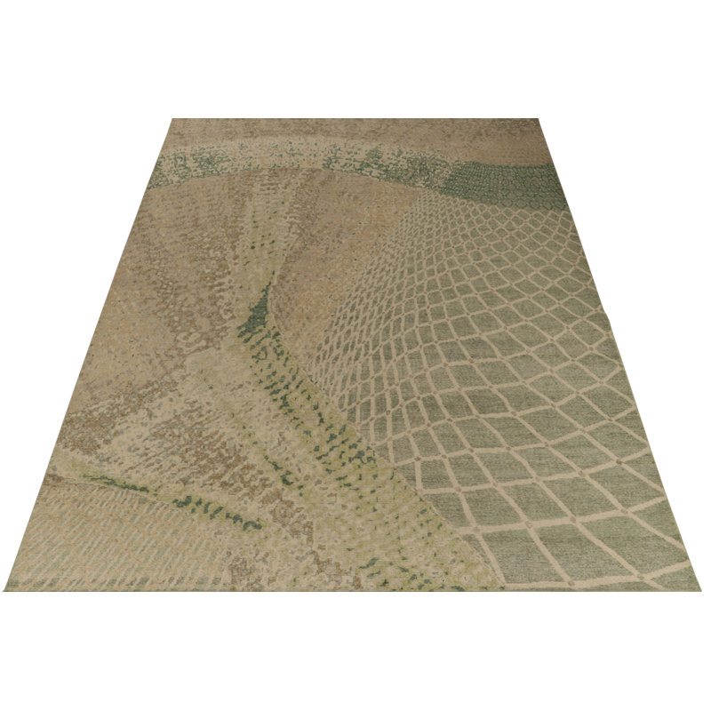 Distressed Homage Hand Knotted Wool Abstract Area Rug, Rectangle 9' x 12'