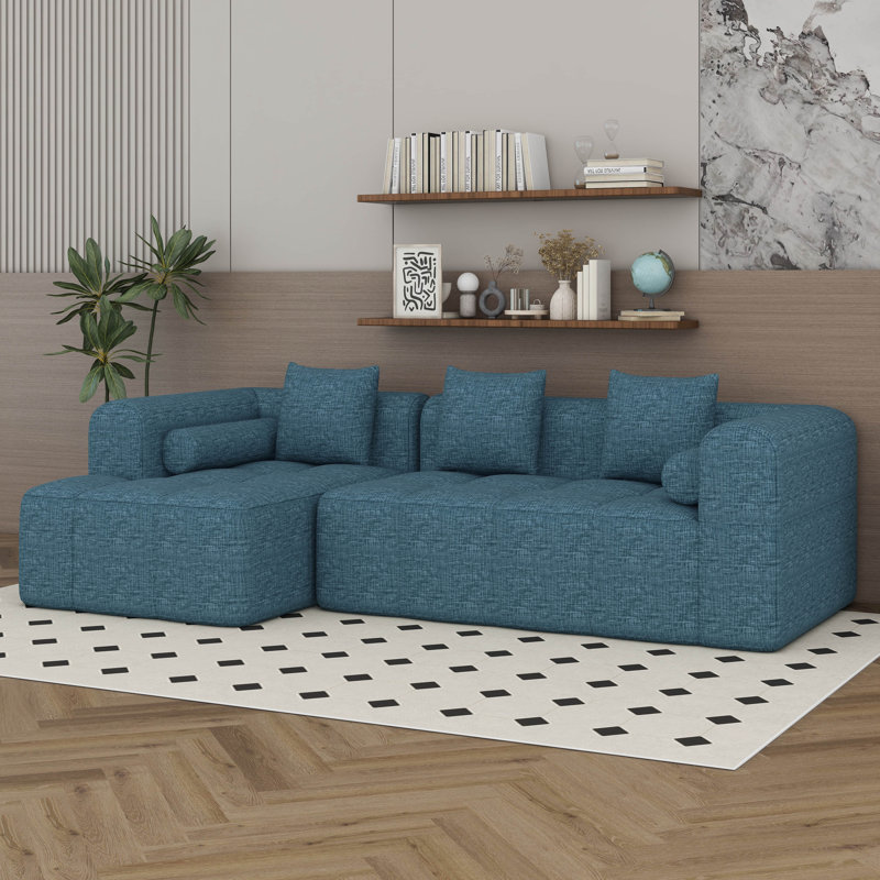 Canapé modulaire de 101,2 po, canapé modulaire entièrement comprimé, canapé à combinaison libre avec siège profond et deux poches latérales