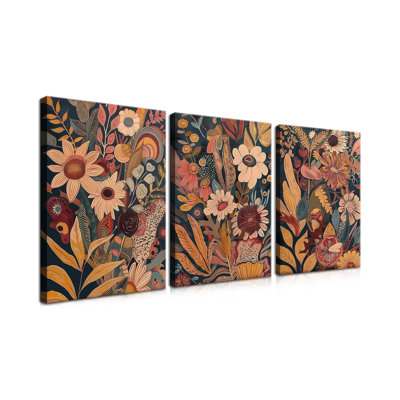 Ensemble de 3 reproductions d'art moderne sur toile Modern Boho