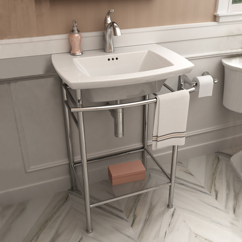 Edgemere Chrome Metal Console Table Legs with Glass Shelf