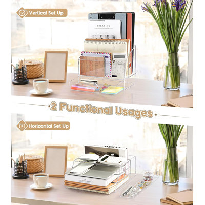 Organisateur de bureau en acrylique transparent avec classeur à 3 compartiments