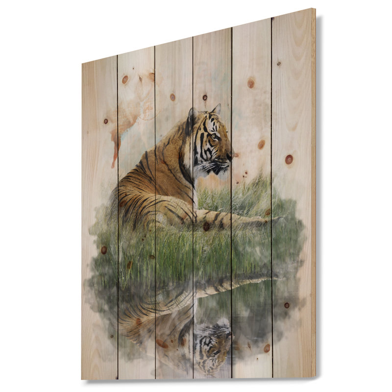 «Relaxing Tiger» - reproduction d'art, H 46 po x l 36 po x 1,5 po, Bois