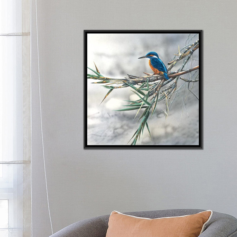 «Kingfisseur», impression sur toile, H 26 po x l 26 po x P 1,5 po, Toile encadrée noire, Pas de tapis
