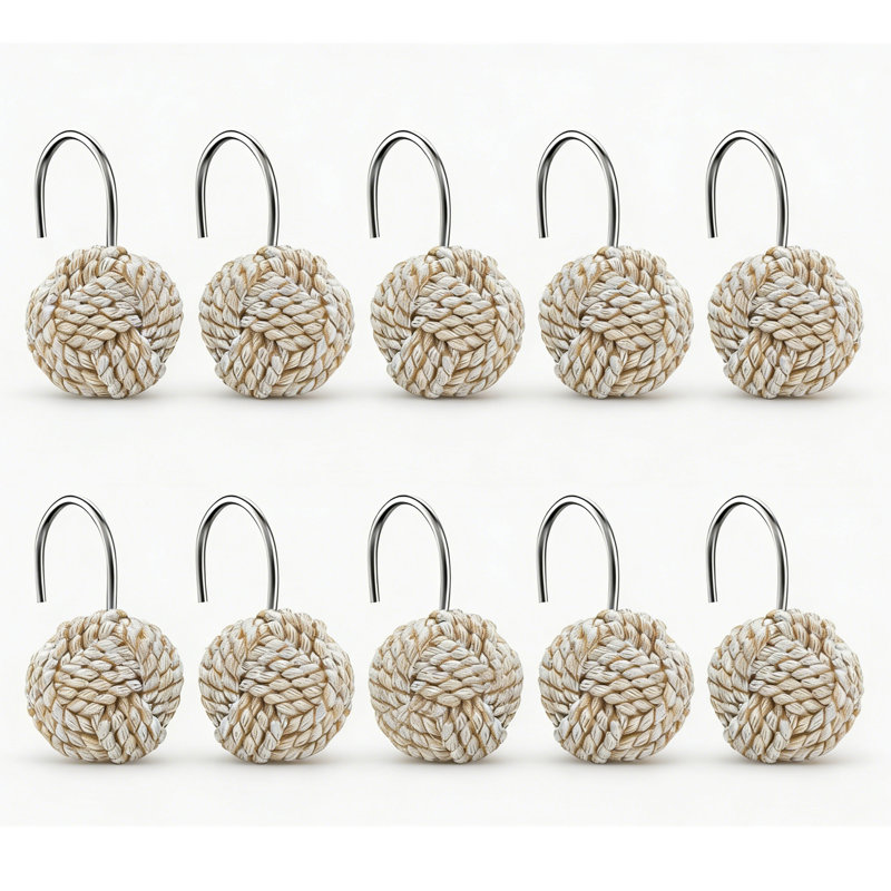 Paquet de 12 crochets de rideau de douche nautiques en métal - Anneaux de rideau de douche décoratifs blanc cassé Seaside, accessoires de quincaillerie de salle de bain antirouille pour tringles de douche