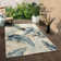 Botanical Hi-Low Contemporary Blue Beige Power Loomed Indoor/Outdoor Area Rug