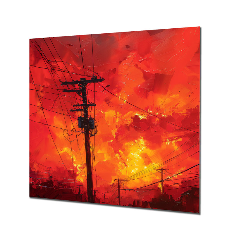 Red Yellow Voltage Vibes Power Lines II - Power Lines, impression d'art mural, H 16 po x l 16 po, Métal métal