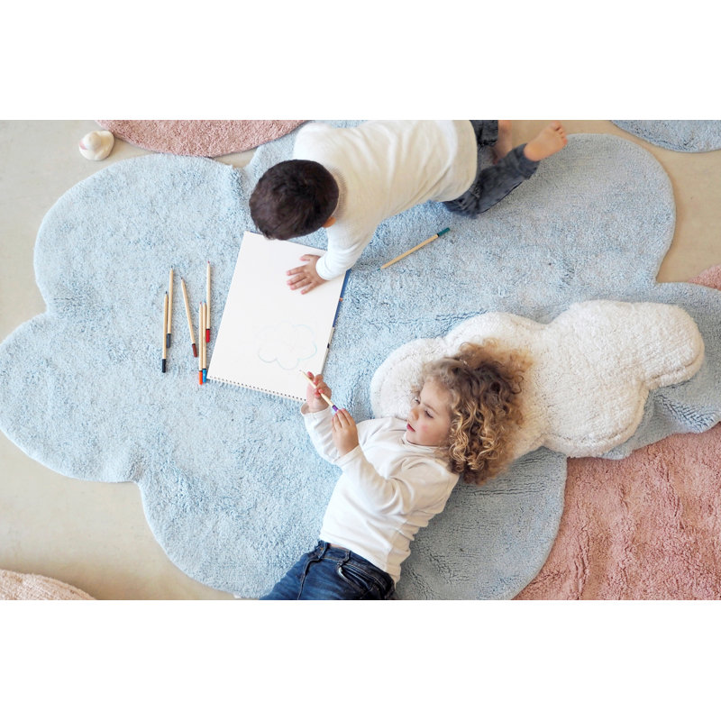 Solid Color Handmade Tufted Novelty 3'7" x 5'7" Cotton Area Rug in Blue/ Soft blue