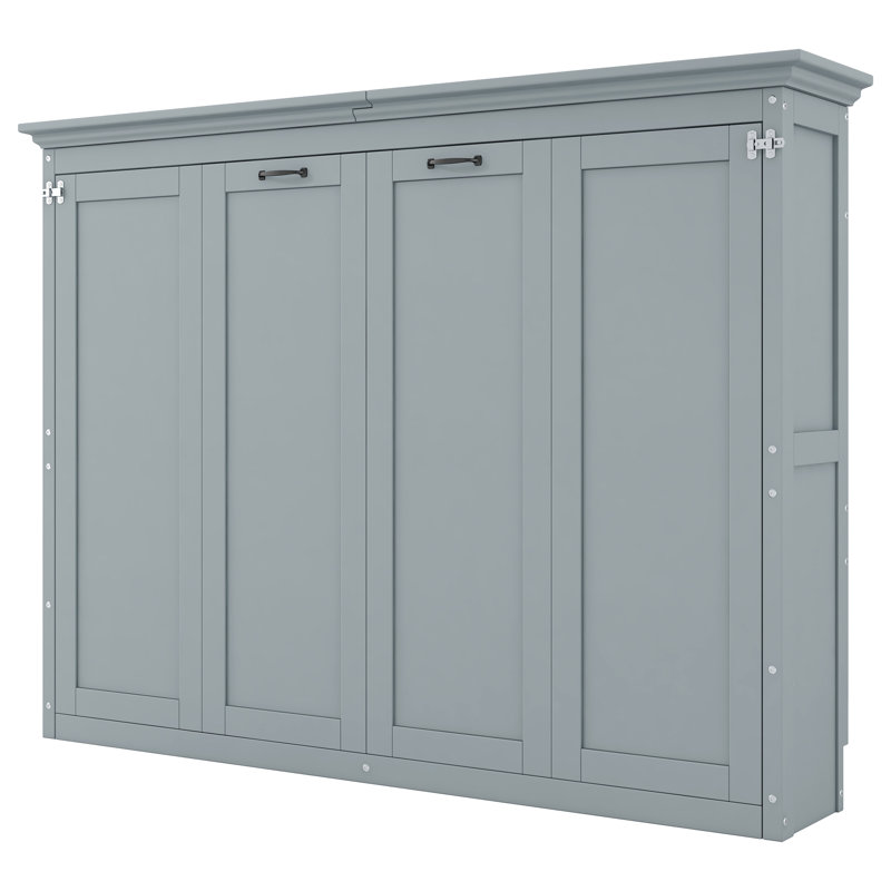 Armoire-lit escamotable en bois massif Borel, Gris, Lit double