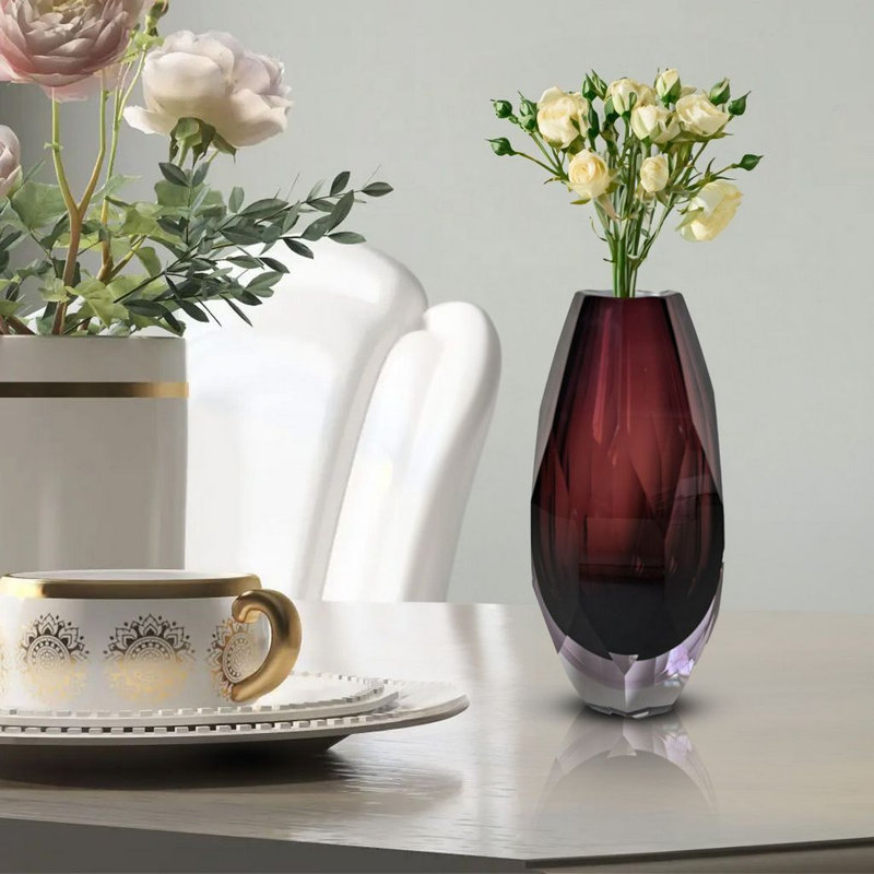 Ava Colored Cut Glass Vase – Love and Light in Every Curve, Plum, 9"