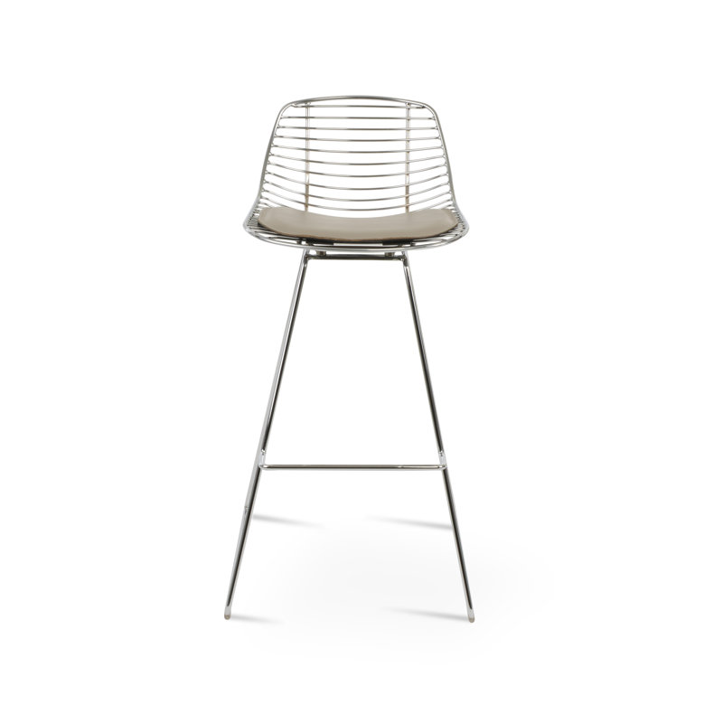 Tiger Mini Wire Stools, Bone, Chrome, Bar Stool (29” Seat Height)