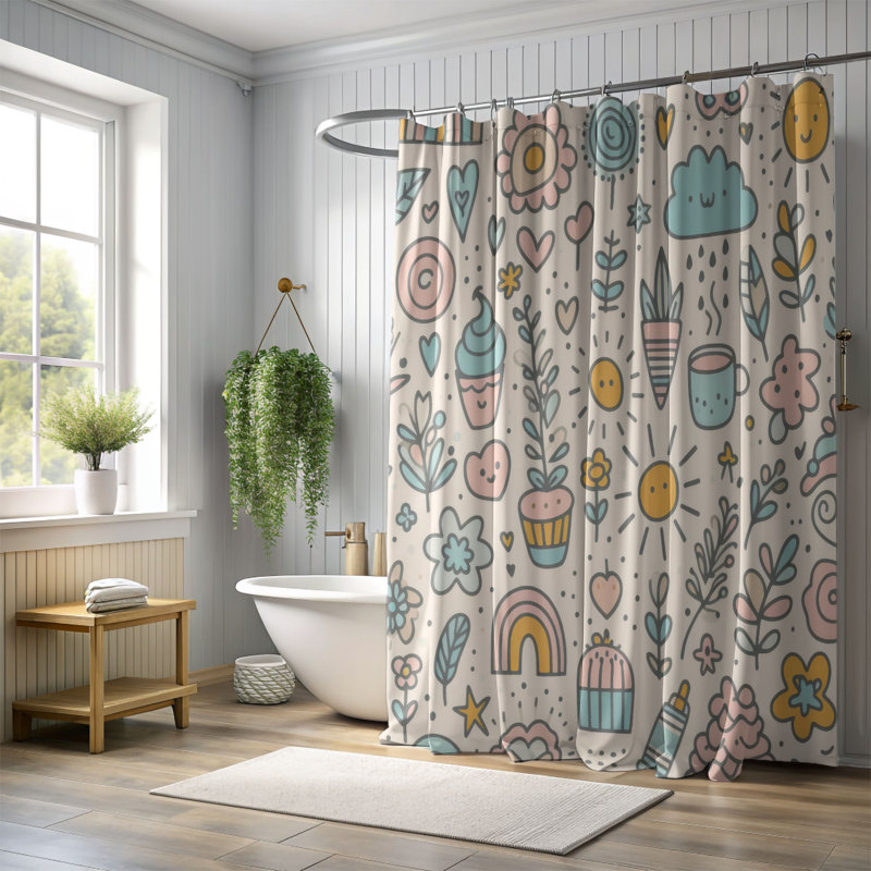 Subtle Doodle Dessins - rideau de douche standard 1 pièce, H 74 po x l 71 po