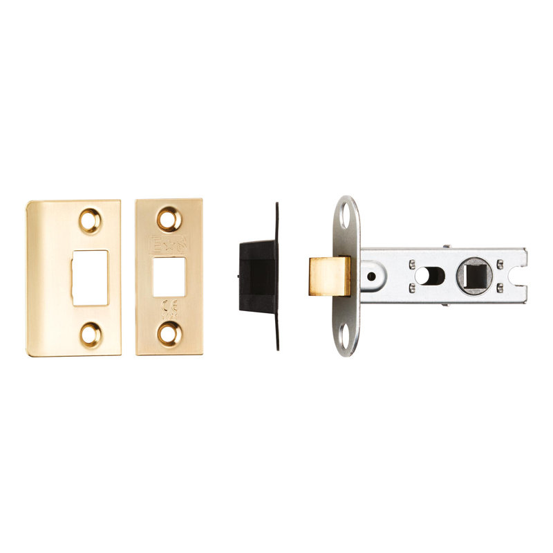 Lorie Tubular Mortice Latch, Satin Brass, 2.5" H x 6.5" W x 2" D