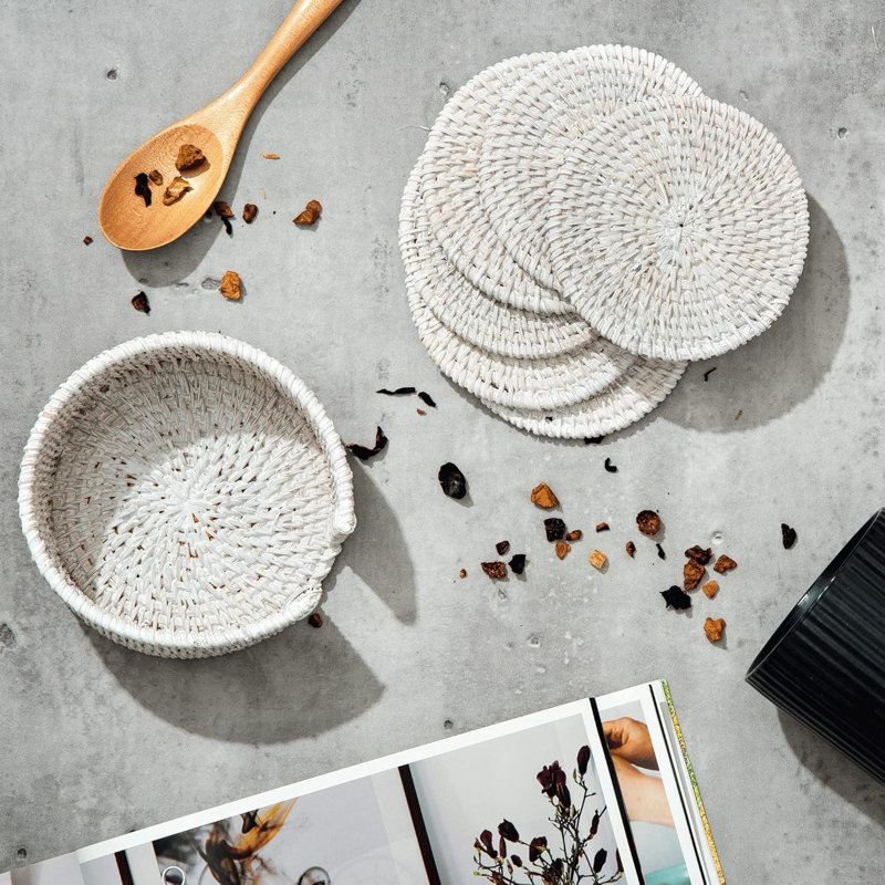 Handmade Natural Rattan Coasters - Round Straw Woven Trivet for Teacup