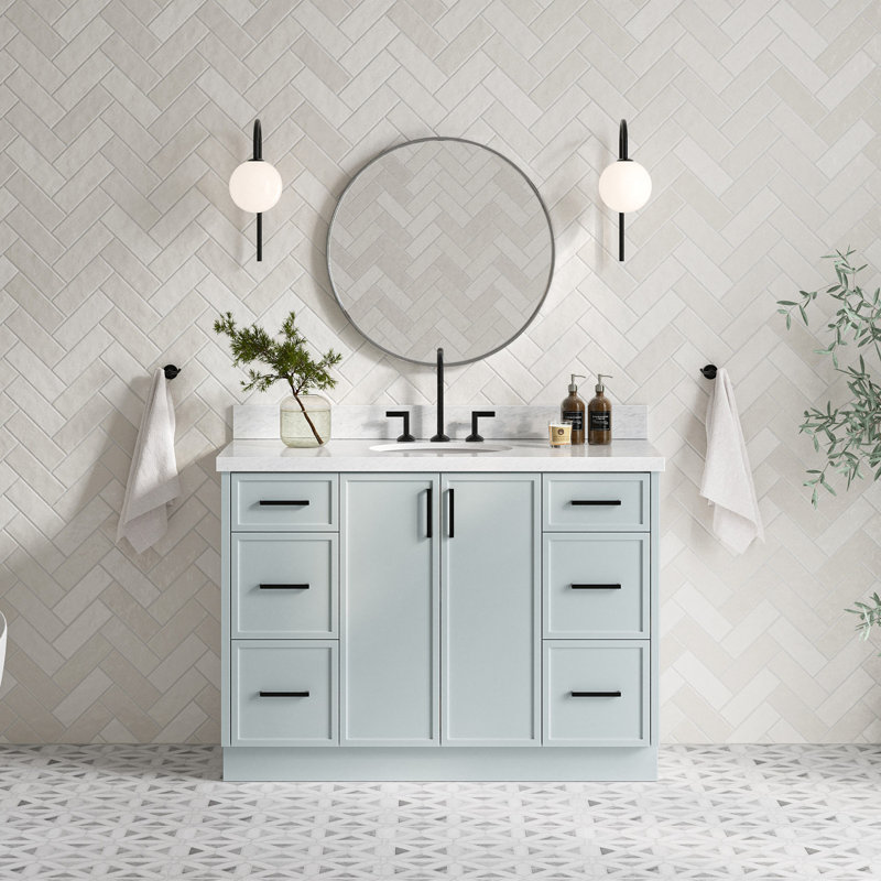 ARIEL Kellie 49 Single Sink Bathroom Vanity with Italian Carrara Marble Top, Gray, 67"