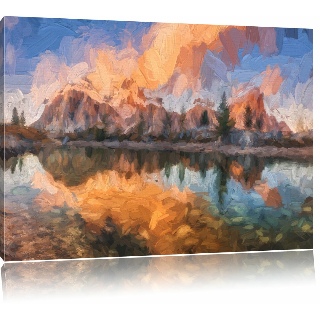 Leinwandbild "Bunte Dolomiten am See Limides", Grafikdruck