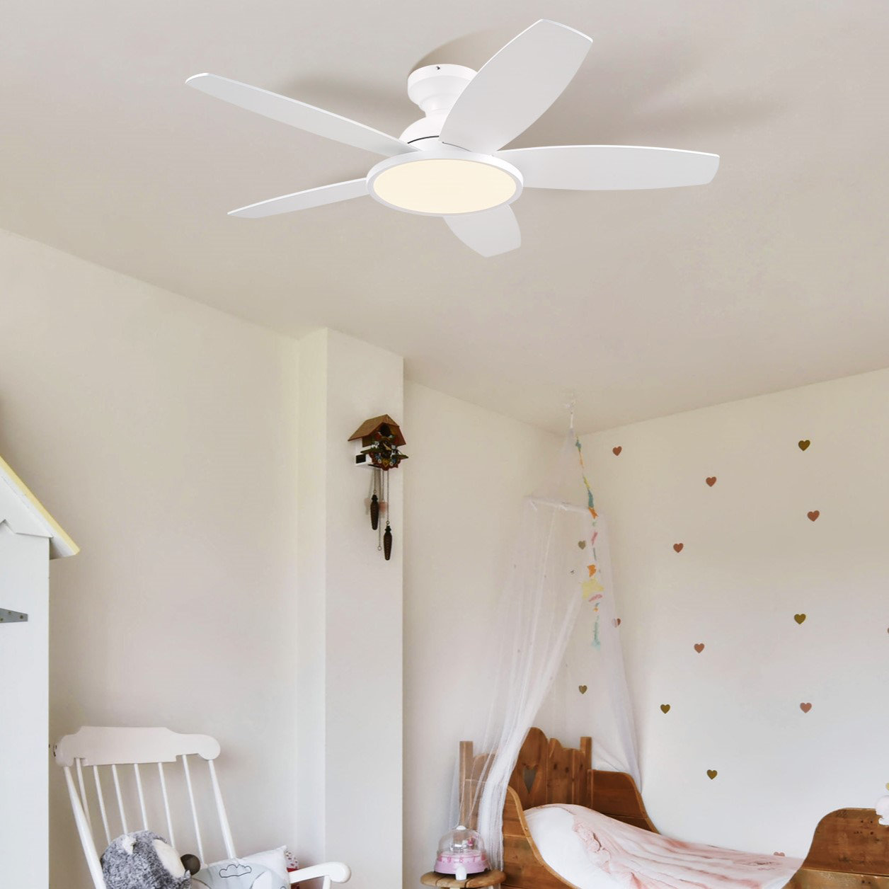 Ebern Designs Low Profile 42" 5 - Blade Flush Mount Small Room Ceiling ...