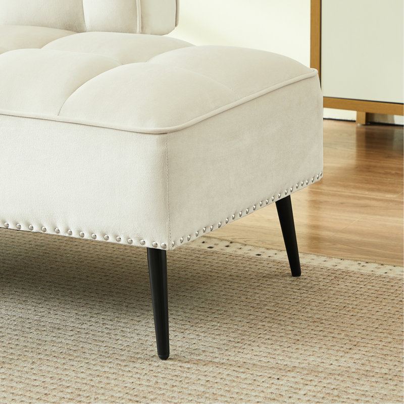 Ensemble moderne de 137 cm en velours beige avec table d'appoint pivotante à 360°, banc et design d'espace pour chambre d'appartement.