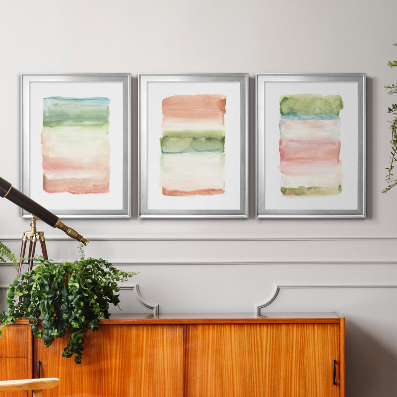 «Skye I», ensemble de 3 reproductions d'art, Toile encadrée argentée, H 30,5 po x l 127,5 po x P 4,5 po