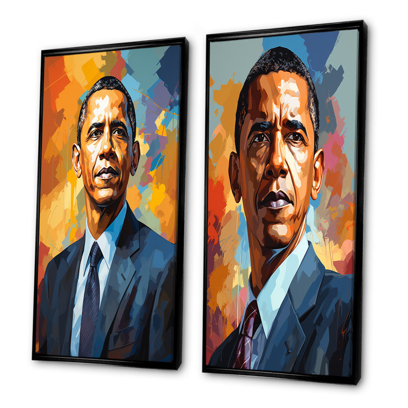 Popart Obama - ensemble de 2 reproductions d'art président / politique, Cadre noir, H 28 po x l 25 po