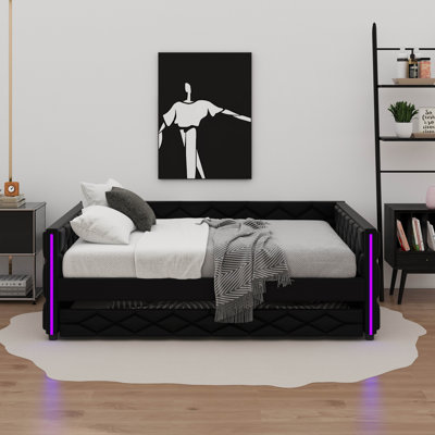 Full XL Size Upholstered Daybed With Trundle And LED