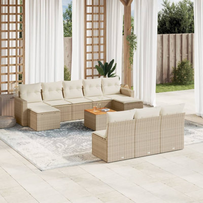  Ensemble de canapé de patio 11 pièces avec coussins en rotin de polyester beige