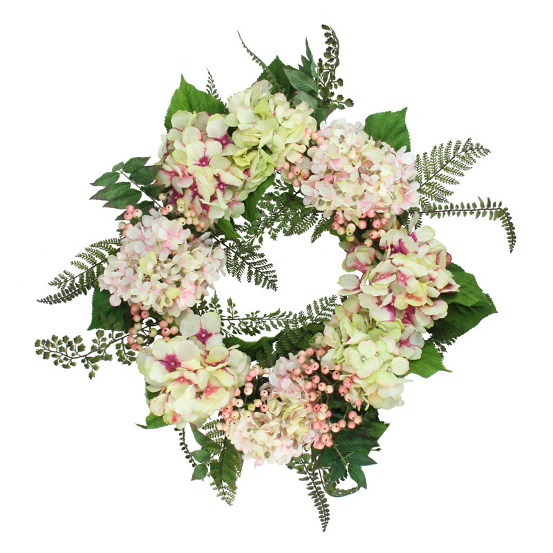 Couronne florale d'hortensia et de baies artificielle 24 po, Mauve