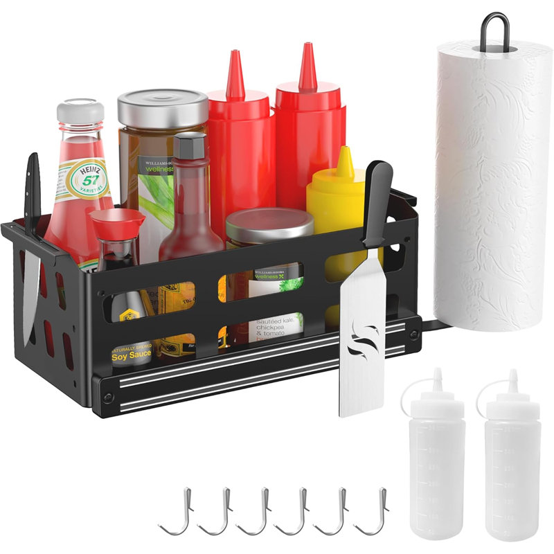 Griddle Caddy for Blackstone 28"/36"/Prep Cart - Squeeze Bottle Included, Space-Saving BBQ Grill Organizer Accessory