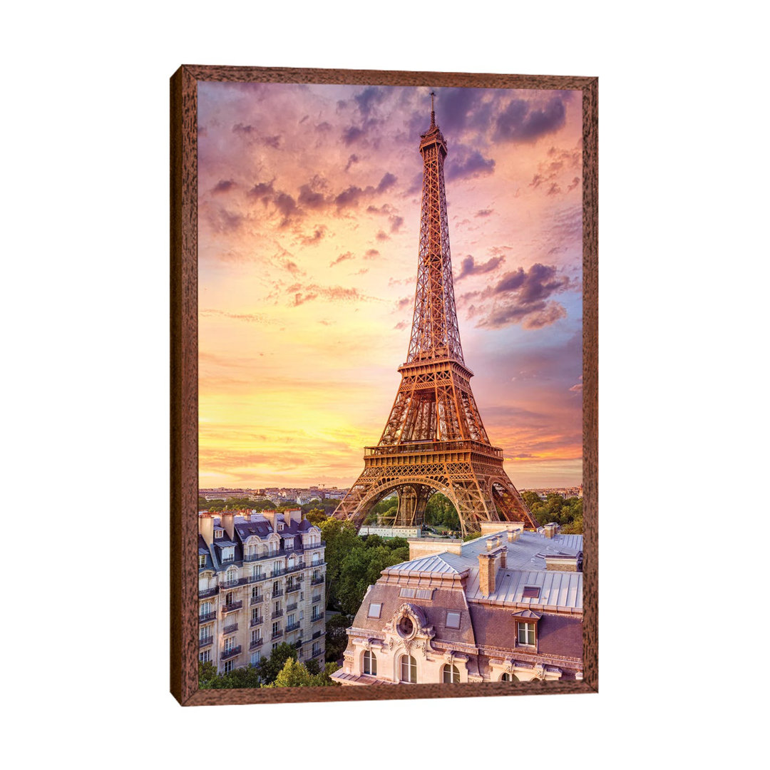 Romantic Sunset Eiffel Tower Paris by Susanne Kremer - Print on Canvas