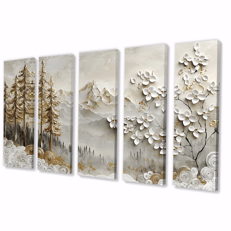 Or et blanc, Alpes bavaroises, montagnes II - ensemble de décorations murales paysage, H 28 po x l 60 po