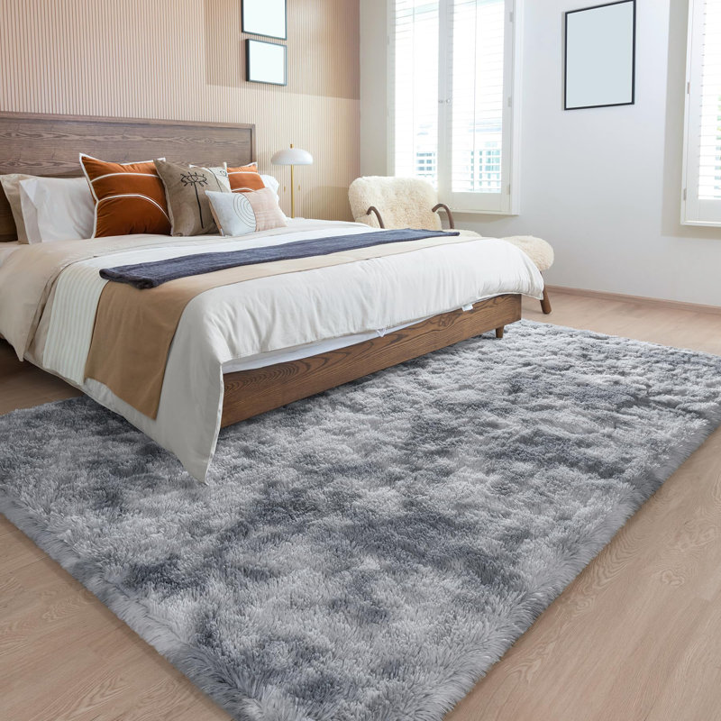 Tapis à poil long Antonije Tie Dye, Rectangulaire 8 pi x 10 pi, Gris