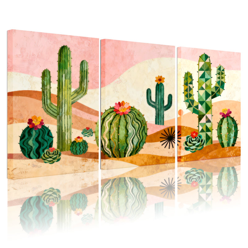 Cactus du désert, impression de paysage de cactus, ensemble de 3 impressions sur toile, H 36 po x l 72 po