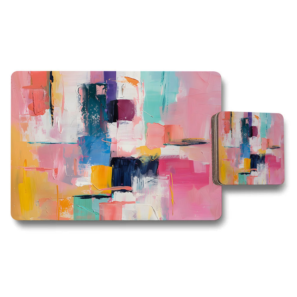 Abstract Colorful Placemat And Coaster Set With Modern Art Design