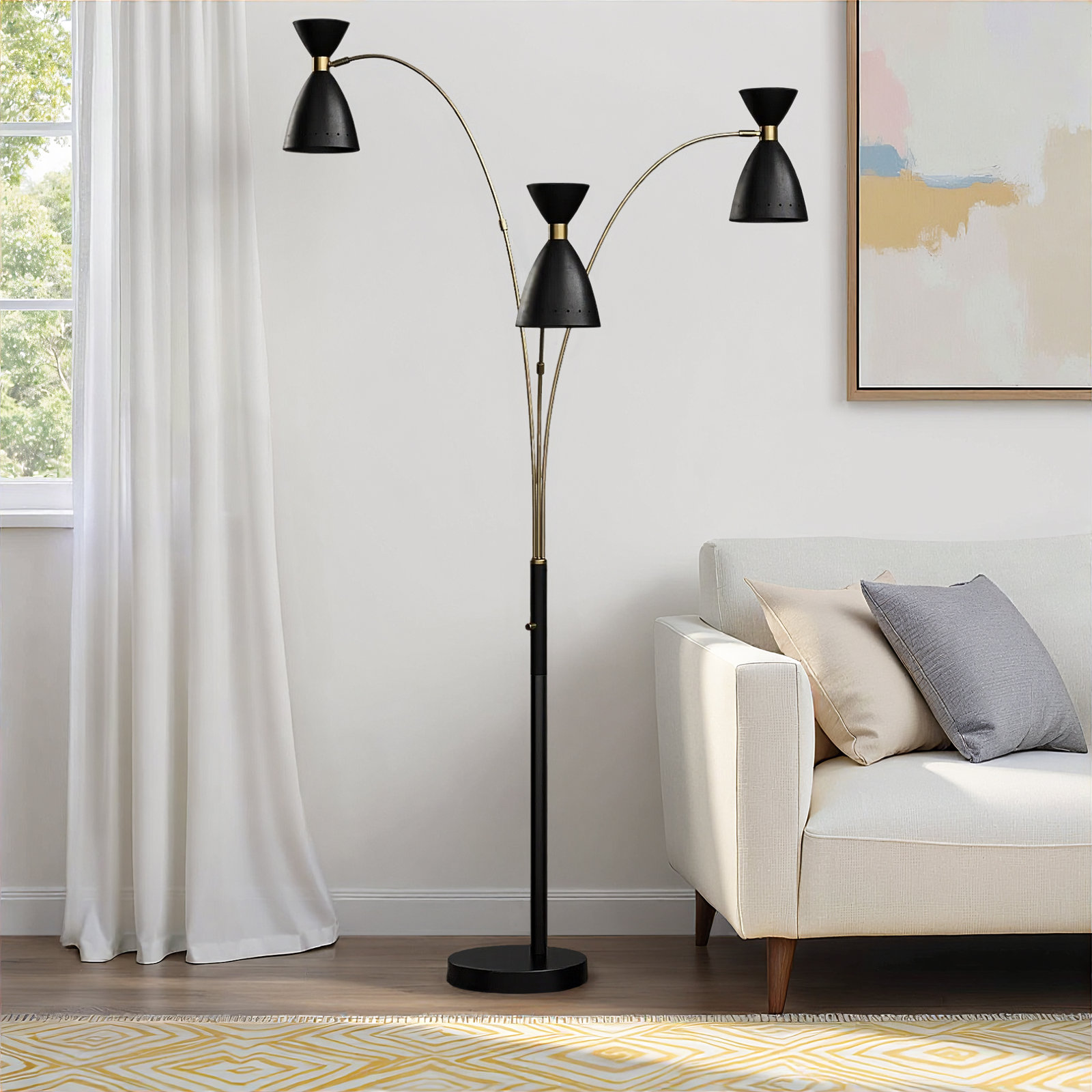 Bimini 82'' Floor Lamp, Black/Brass, Black