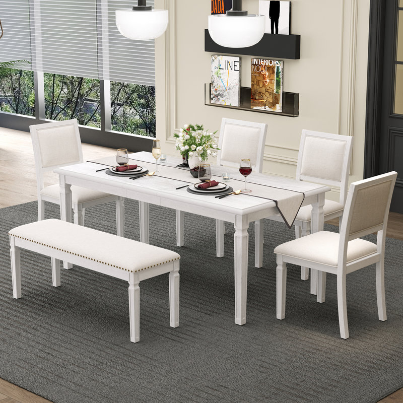 Ensemble de table de salle à manger extensible 6 pièces avec 4 chaises rembourrées et un banc pour la cuisine et la salle à manger