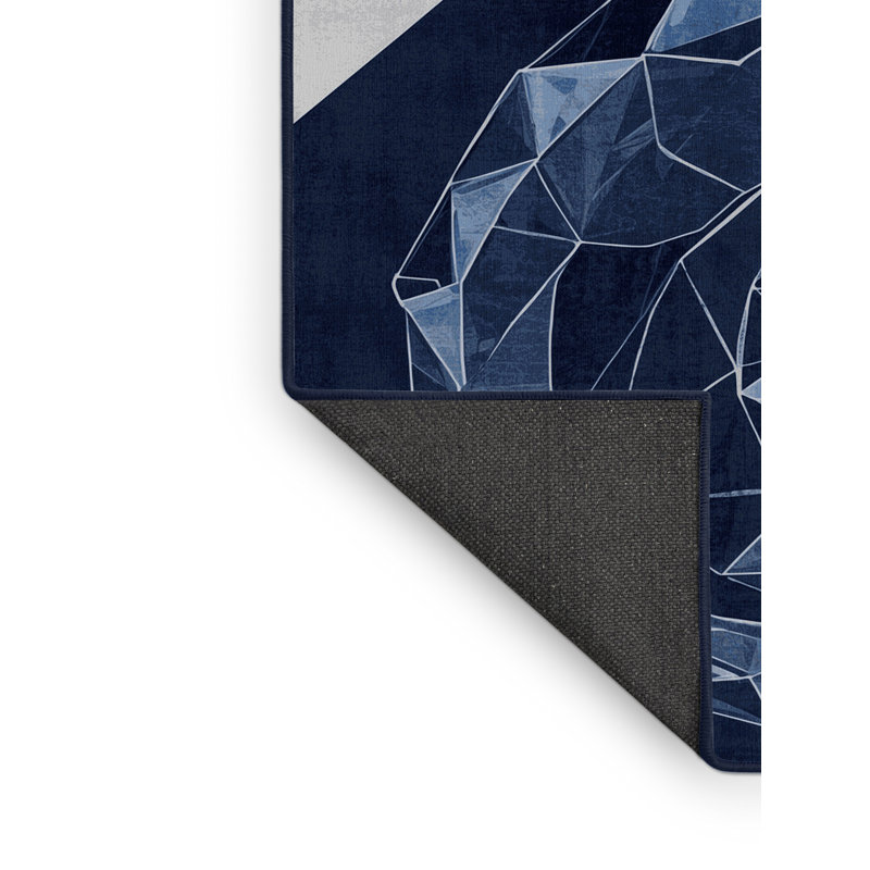 Tapis bleu moelleux moelleux et moderne à motif géométrique de dragon Abson, 7 x 9