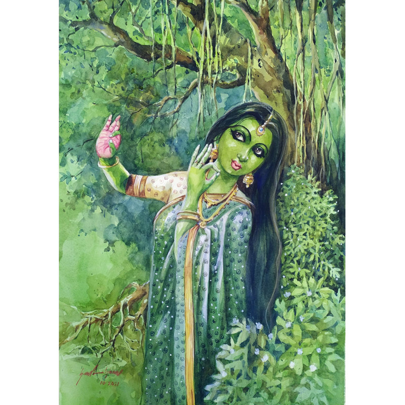Danse pour Krishna | Aquarelle sur papier | Par Sarat Shaw