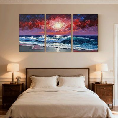 «Nautical & Beach Ocean Waves Sunset Sky Art», ensemble de 3 impressions sur toile