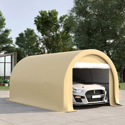 Abri pour véhicule 10 pi x 16 pi - Auvent en PE, acier galvanisé, pour voiture, bateau, vélo, beige 16 pi, robuste