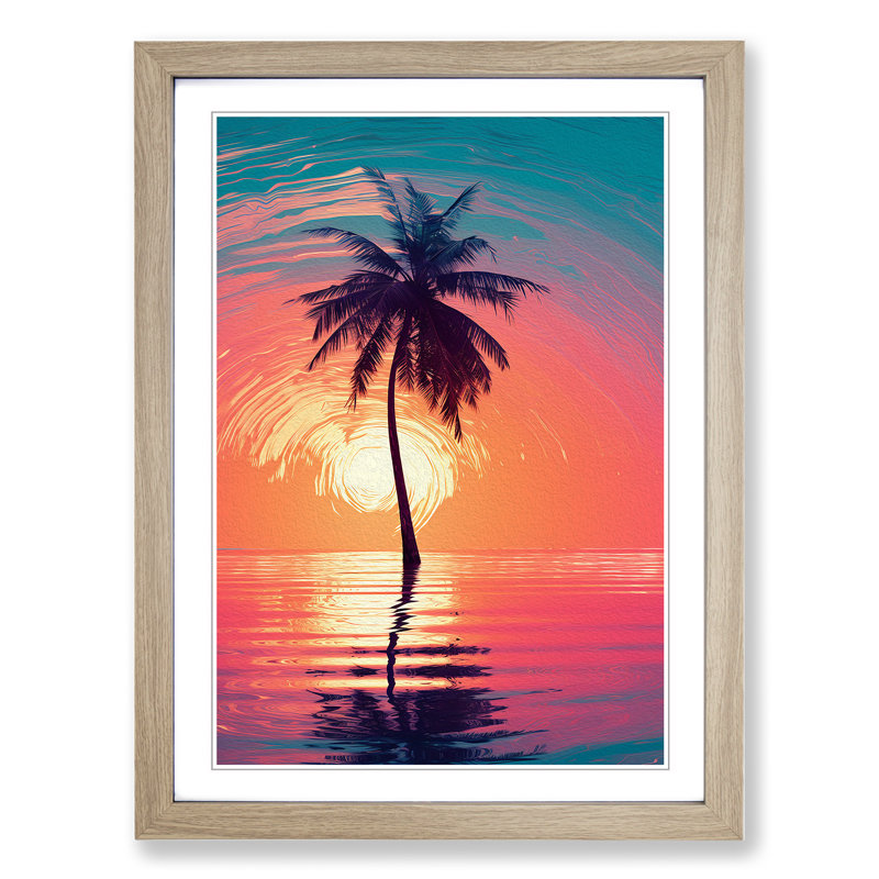 Palm Tree Modern - Single Picture Frame Print on Wood, Oak Framed, 34cm H x 25cm W x 2cm D