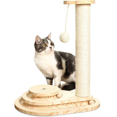 Tatayosi 1-Layer Turntable Cat Ball Toy with Feather Stick, 5 Interactive Balls and Cat Scratching Post with Mat