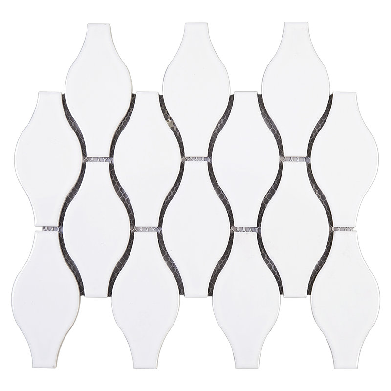 Handmade 12.01 in. x 9.65 in. Geometric Glossy Porcelain Mosaic Wall and Floor Tile, White