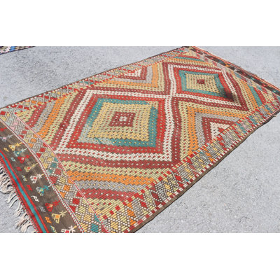 Handwoven Turkish Kilim Rug in Traditional Geometric Patterns Ideal for Living Room or Bedroom Decoration